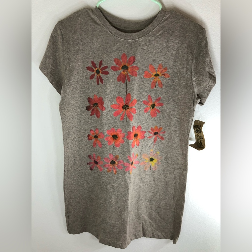 Brown Heather Orange Daisy Graphic Tee New With Tags Size XXL Junior
